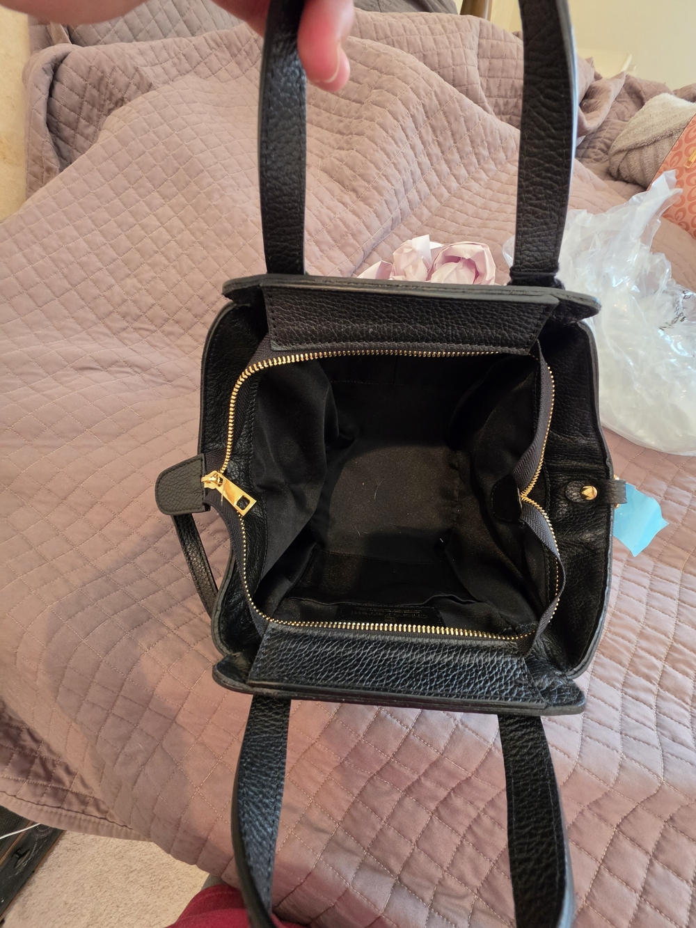 Black Pebbled Leather Mini Satchel - Picture 3 of 4